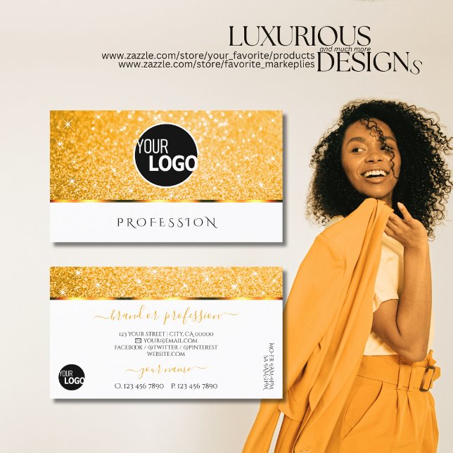 Carte De Visite Élégant blanc orange Parties scintillant Étincelle (Créateur téléchargé)