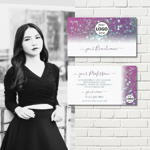 Carte De Visite Élégant blanc rose Turquoise Parties scintillant d