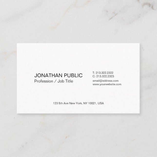 Carte De Visite Elégant Blanc Simple Moderne Modèle professionnel (Devant)