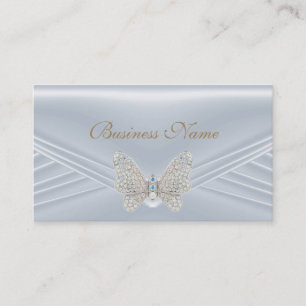 Carte De Visite Élégant Bleu Diamant Argent Bijou Papillon
