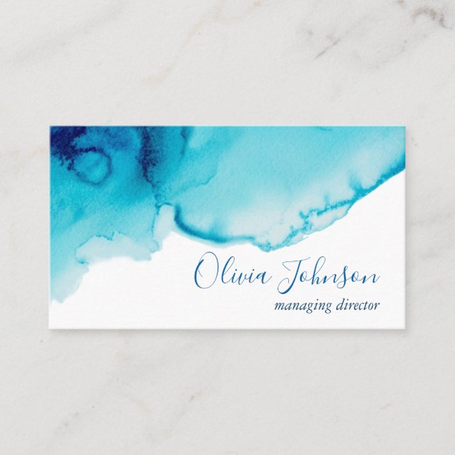 Carte De Visite Elégant bleu marine Aqua aquarelle (Devant)