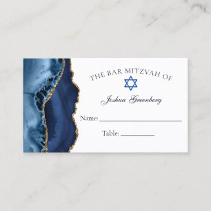 Carte De Visite Elégant bleu marine Gold Bar Mitzvah Place Card