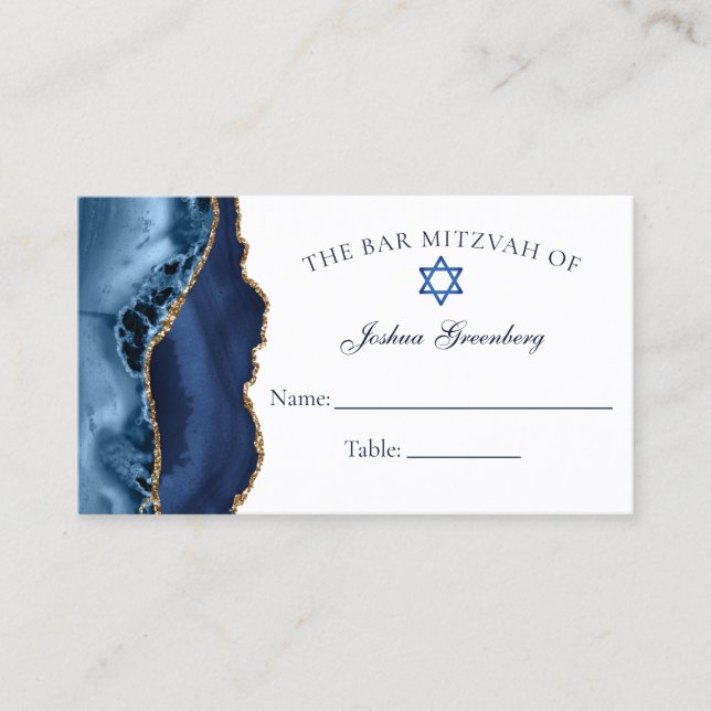 Carte De Visite Elégant bleu marine Gold Bar Mitzvah Place Card (Devant)