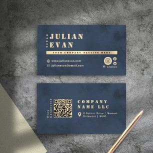 Carte De Visite Elégant bleu marine & or brillant gras typographie