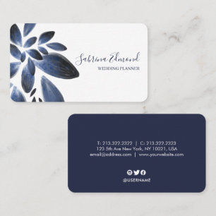 Carte De Visite Elégant bleu marine Succulent Foliage Signature