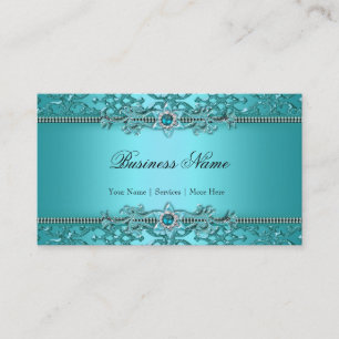 Carte De Visite Elégant bleu Turquoise Damas Embossé Look 2