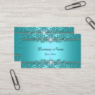 Carte De Visite Elégant bleu Turquoise Damas look Embossé