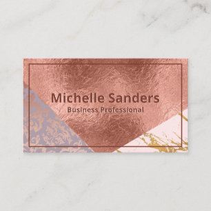 Carte De Visite Élégant bloc Marbre Damas Rose Gold Foil