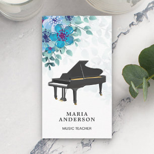 Carte De Visite Elégant Blue Floral Grand Piano musicien Pianiste