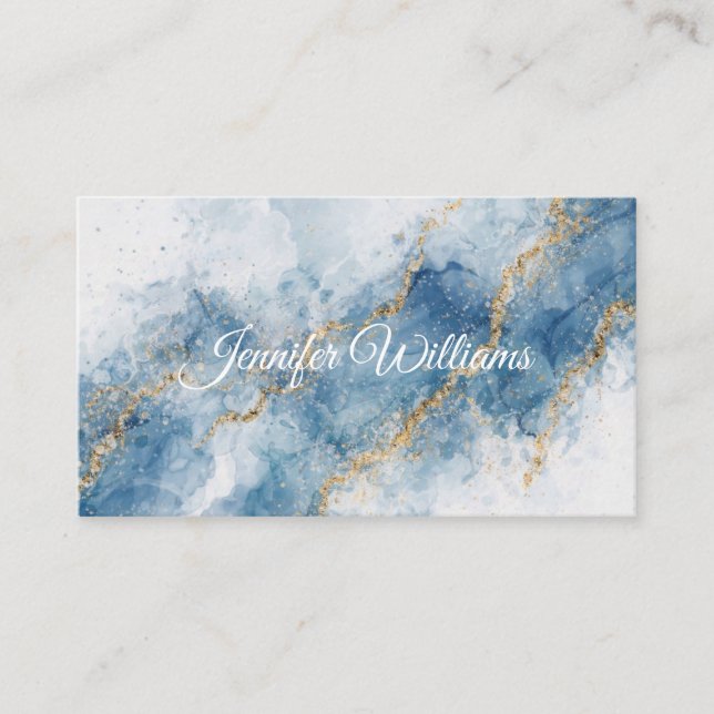 Carte De Visite Elegant Blue Gold Glitter Abstract Flow            (Devant)