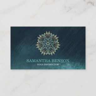 Carte De Visite Élégant Blue & Gold Lotus Yoga Instructeur Busin