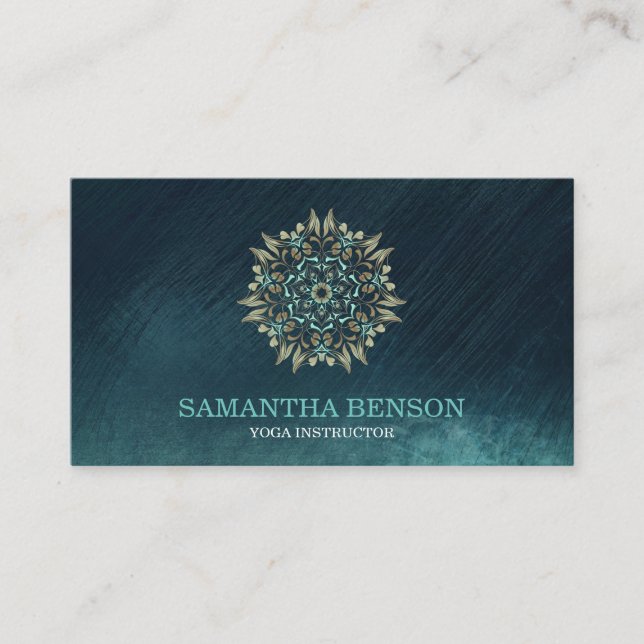 Carte De Visite Élégant Blue & Gold Lotus Yoga Instructeur Busines (Devant)