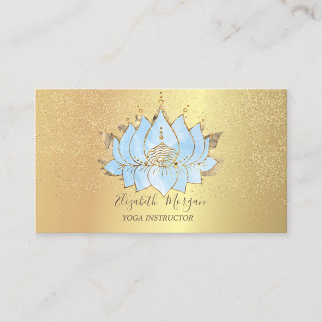 Carte De Visite Elégant Blue Lotus Gold Confetti Yoga (Devant)