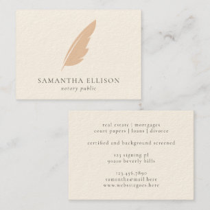 Carte De Visite Elégant Blush Cream Feather Quill Notaire Avocat