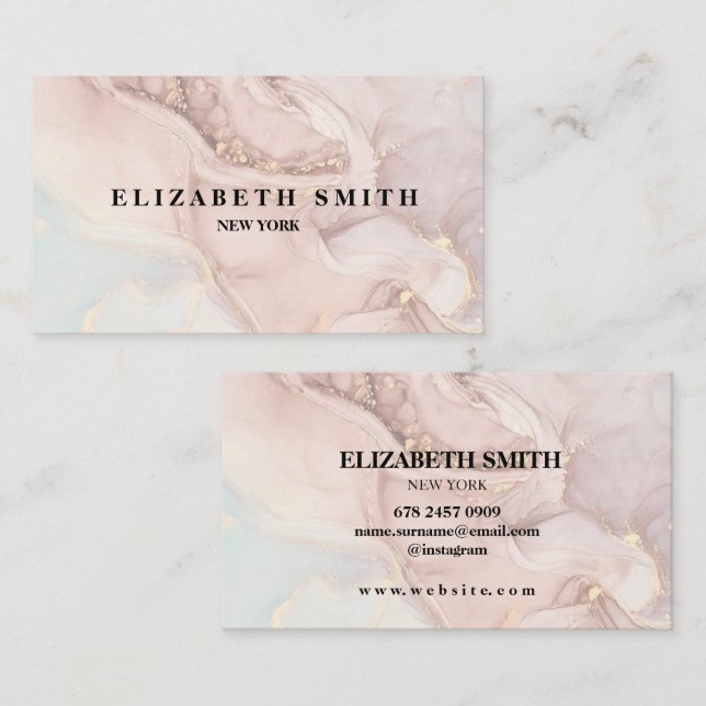 Carte De Visite Elégant Blush pInk Rose or Marbre Texture (Devant / Derrière)