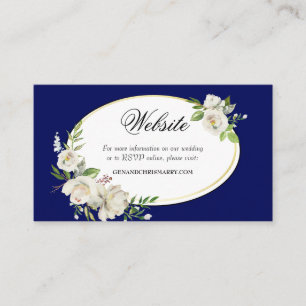 Carte De Visite Elégant Boho Blue Floral Mariage Website Enfermer