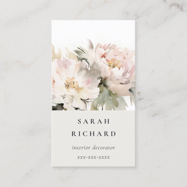 Carte De Visite Élégant Boho Blush Poenies Floral (Devant)