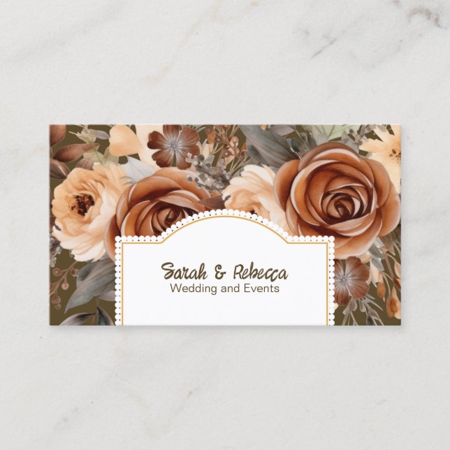 Carte De Visite Elégant Boho Bohemian Gold Champagne Brown Floral (Devant)