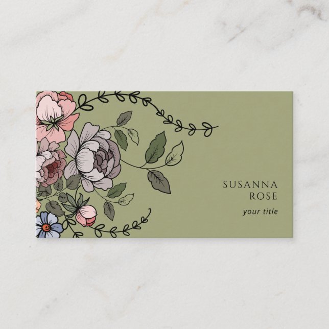 Carte De Visite Élégant Boho Floral Botanical Professionnel (Devant)