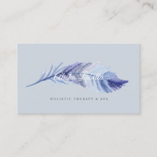 Carte De Visite Elégant Boho Gris & Dusty Blue Watercolor Feather