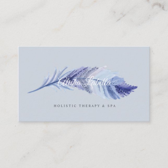 Carte De Visite Elégant Boho Gris & Dusty Blue Watercolor Feather (Devant)