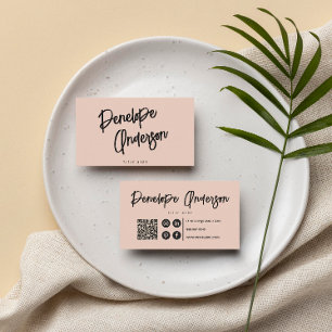 Carte De Visite Elégant Boho Pale Rose QR Code Moderne Unique Fill