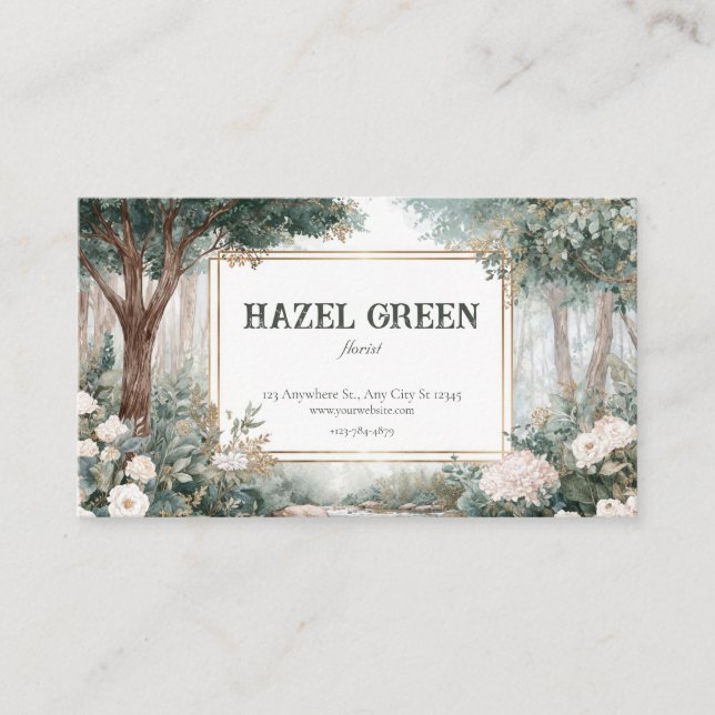Carte De Visite Elégant bois Jardin Floral Gold Frame (Devant)
