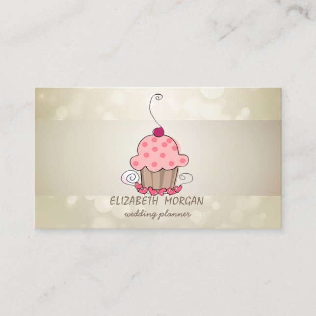 Carte De Visite Elégant Bokeh, Bande, Cupcake (Devant)