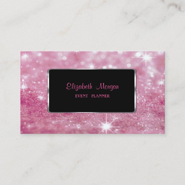 Carte De Visite Elégant Bokeh de Glitterie Moderne, Cadre Noir (Devant)