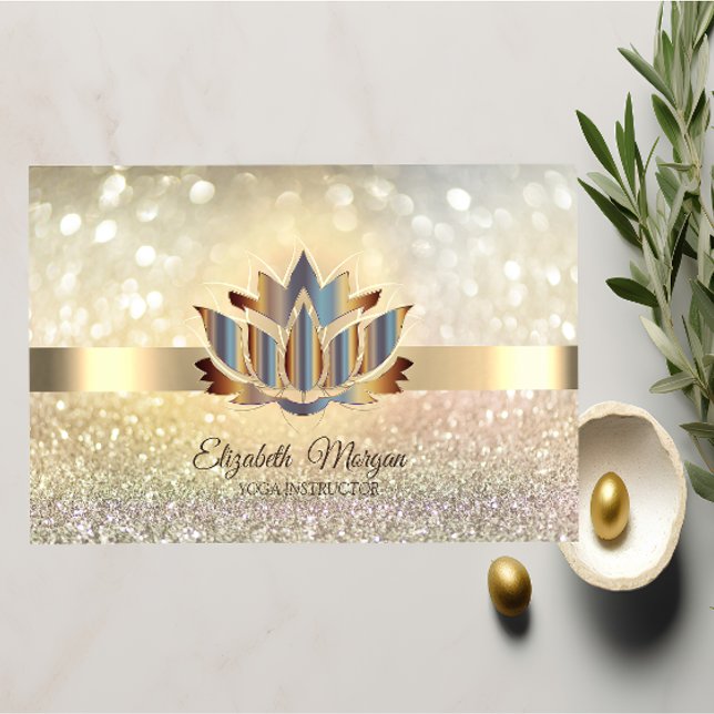 Carte De Visite Elégant Bokeh Gold, Gold Lotus Yoga (Créateur téléchargé)