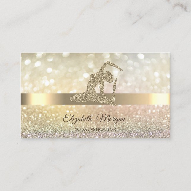 Carte De Visite Elégant Bokeh Gold, Gold Yoga Girl (Devant)