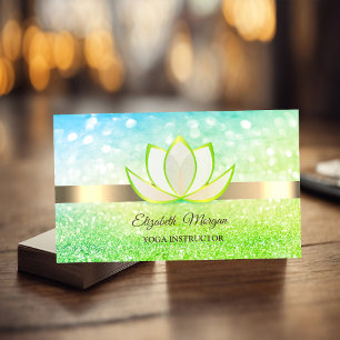 Carte De Visite Elégant Bokeh Gold, Green Lotus Flower Yoga Reiki