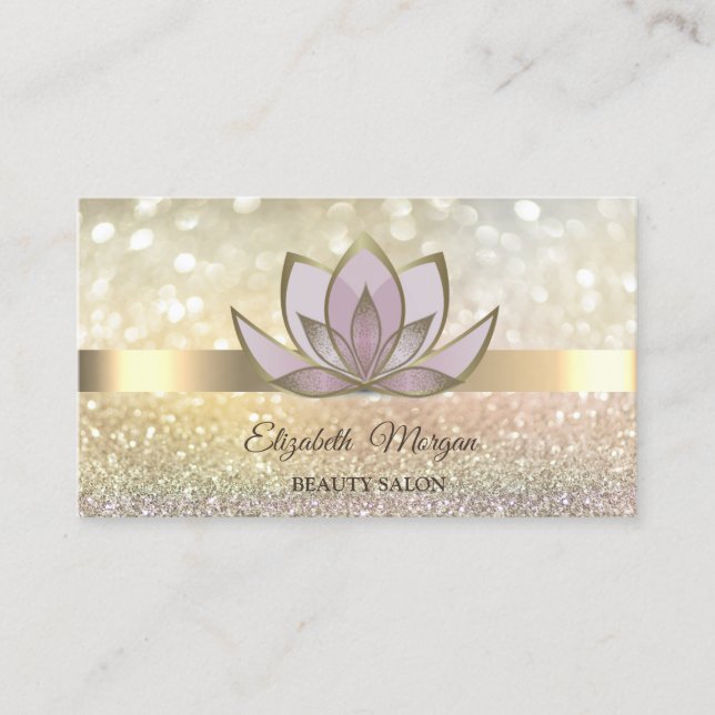 Carte De Visite Elégant Bokeh Gold, Lotus Flowers (Devant)