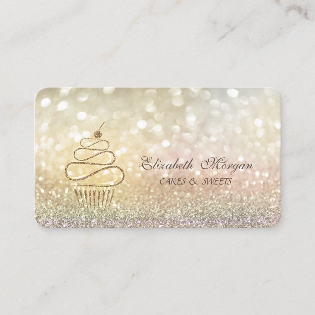 Carte De Visite Elégant Bokeh Gold Parties scintillant Cupcakes (Devant)