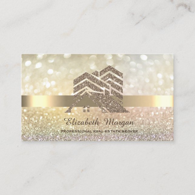 Carte De Visite Elégant Bokeh Gold Parties scintillant House Toit (Devant)