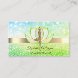 Carte De Visite Elégant Bokeh Green Lotus Yoga Parties scintillant