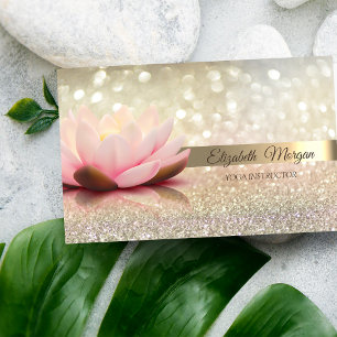 Carte De Visite Elegant Bokeh Rayure Dorée, Lotus Yoga