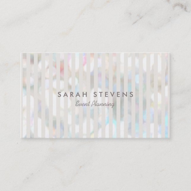 Carte De Visite Élégant Bokeh White Stripes Planificateur d'événem (Devant)