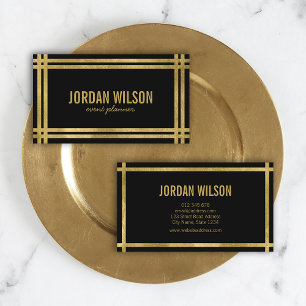 Carte De Visite Elegant Bold Borders Black Faux Gold Event Planner