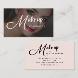 Carte De Visite Elegant Bold Script Blush Pink Photo Makeup