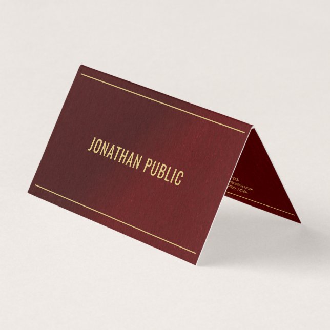 Carte De Visite Elegant Bordeaux And Gold Template Folded (Devant)