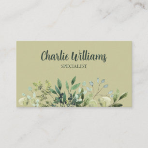 Carte De Visite Élégant botanique vert feuilles terreux