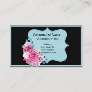 Carte De Visite Elégant Bouquet Floral Bleu Noir