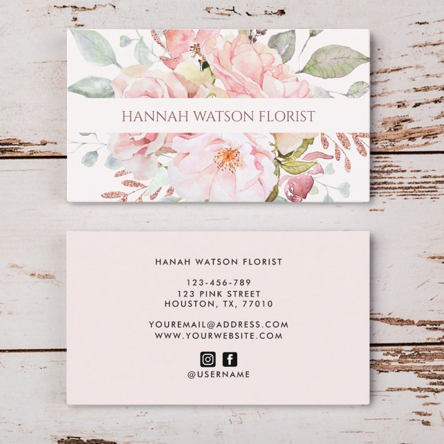 Carte De Visite Élégant bouquet floral rose et pivoine (Front and Back)