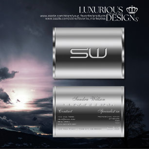 Carte De Visite Élégant brillant argent et grand monogramme 3D chi