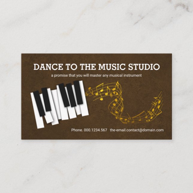 Carte De Visite Elégant Brown Grunge Piano Keys Gold Music Notes (Devant)