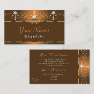 Carte De Visite Élégant Brown Squigles Sparkle Diamonds Monogramme