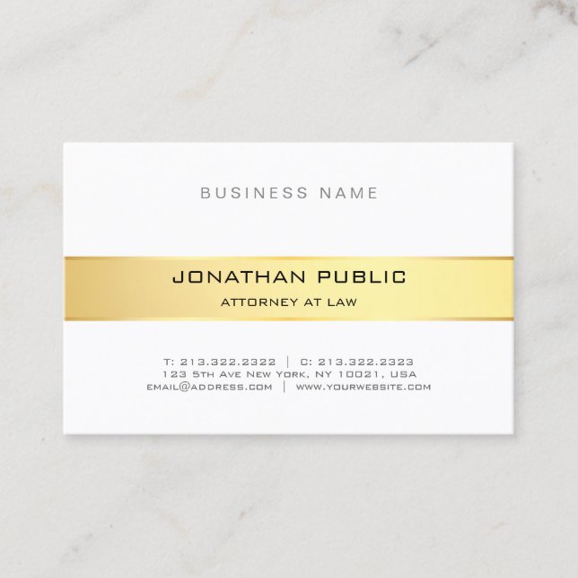 Carte De Visite Elégant Bureau du Procureur Moderne Gold White Chi (Devant)