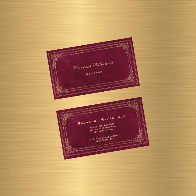 Carte De Visite Elégant Burgundy Gold personnalisable (Créateur téléchargé)