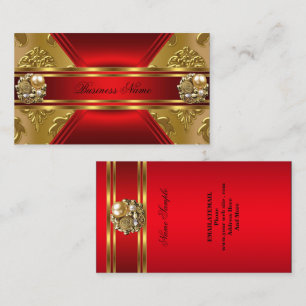 Carte De Visite Élégant Business Rouge or Damask Jewel
